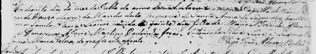 Batismo de Leonor, na capela do Bom Jesus do Pouso Alegre do Mandu, em 18 de julho de 1803