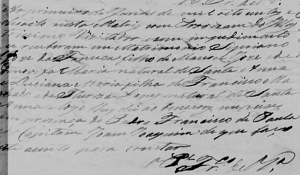 Casamento de Cipriano José da Fonseca, na matriz de Pouso Alegre, em 01 de julho de 1813