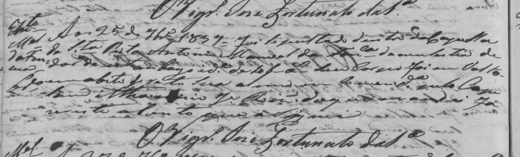 Registro de óbito de Antonio Manoel da Fonseca, na capela de Santa Rita, em 25 de setembro de 1837.